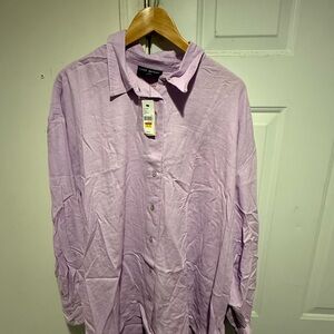 NWT Lane Bryant Women's Light Purple Linen Button Down Shirt